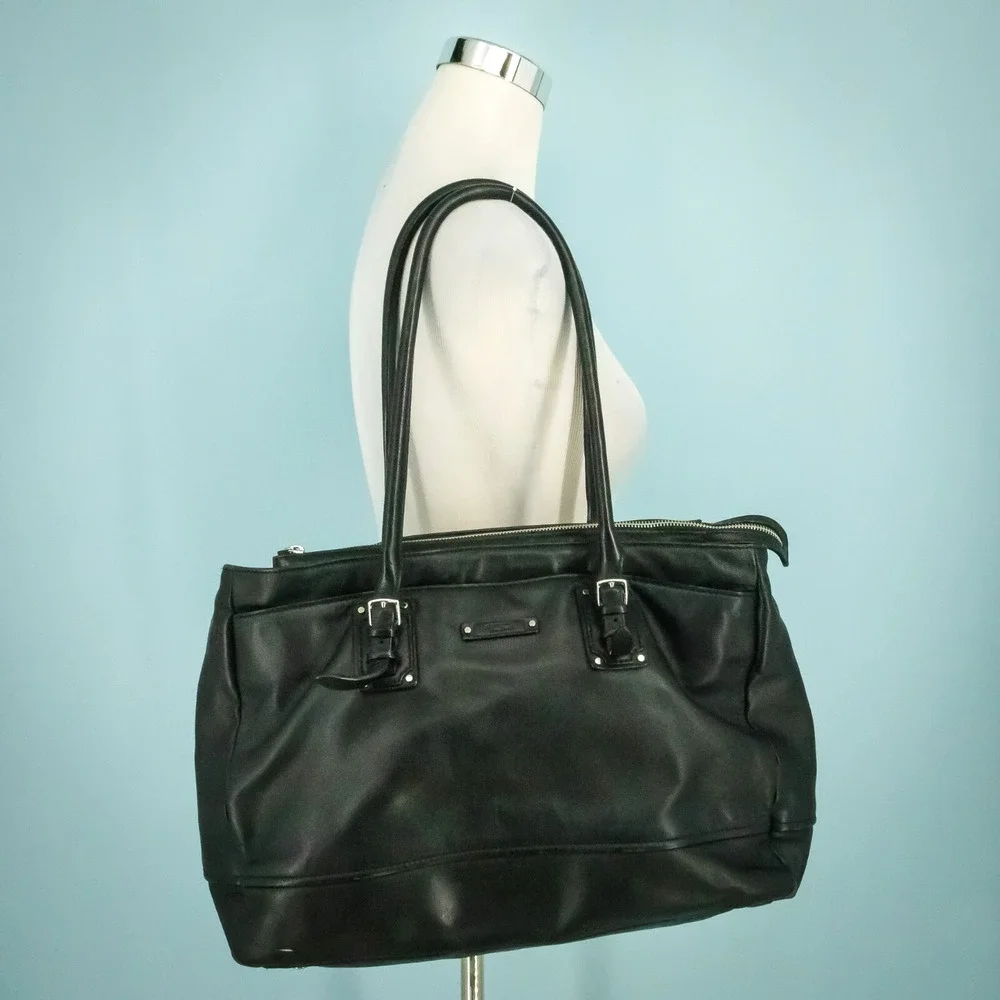 Tumi Black Leather Padded Laptop Pockets Business Travel Tote Bag Briefcase